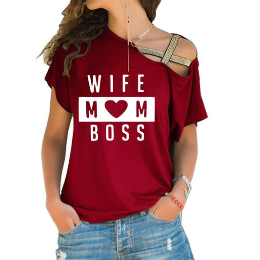 Irregular Cross Oblique Shoulder Short-sleeved T-shirt Women