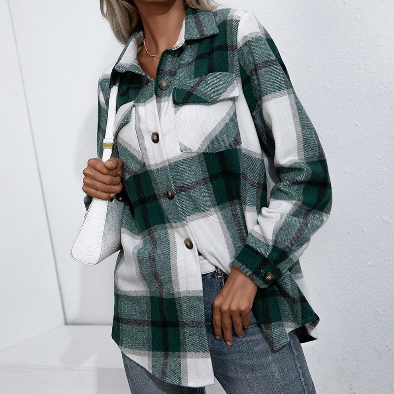 Cashmere Plaid Top Loose Casual Shirt Jacket Women