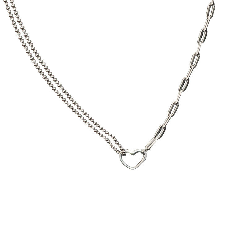 Heart Asymmetrical Chain Silver Necklace For Women