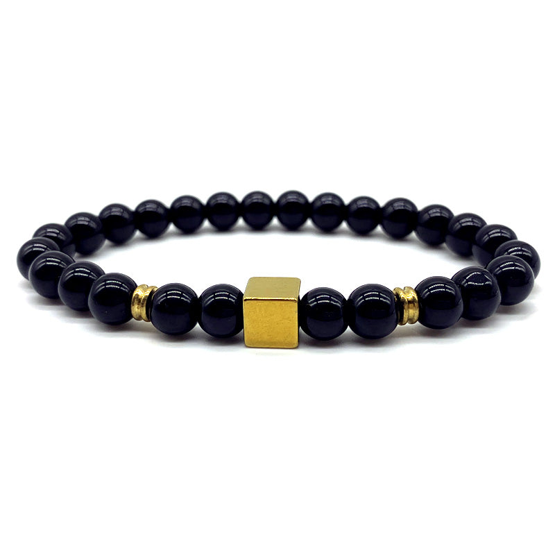 cube bracelet men 2022 fashion simple handmade strand round black matte beaded bracelet for men jewelry gift