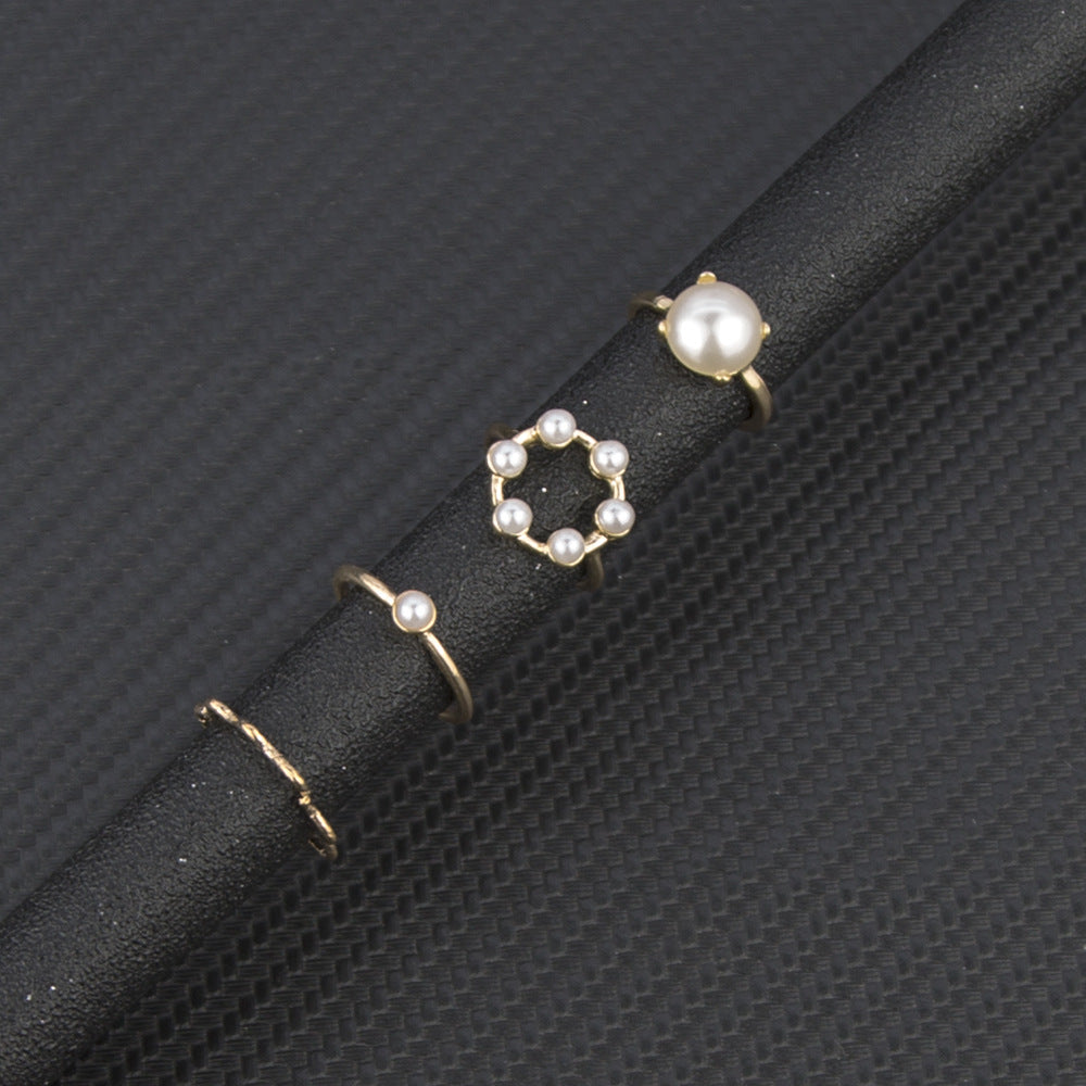 Hexagonal Pearl Ring Set Ring Women