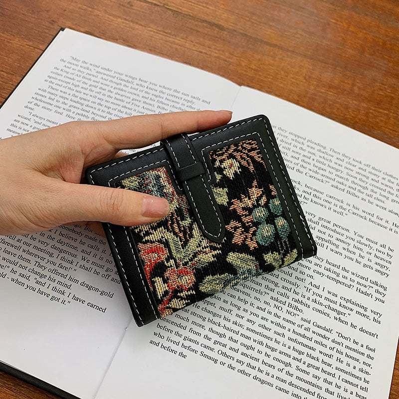 Two-Fold Buckle-Covered Geometric Print Wallet