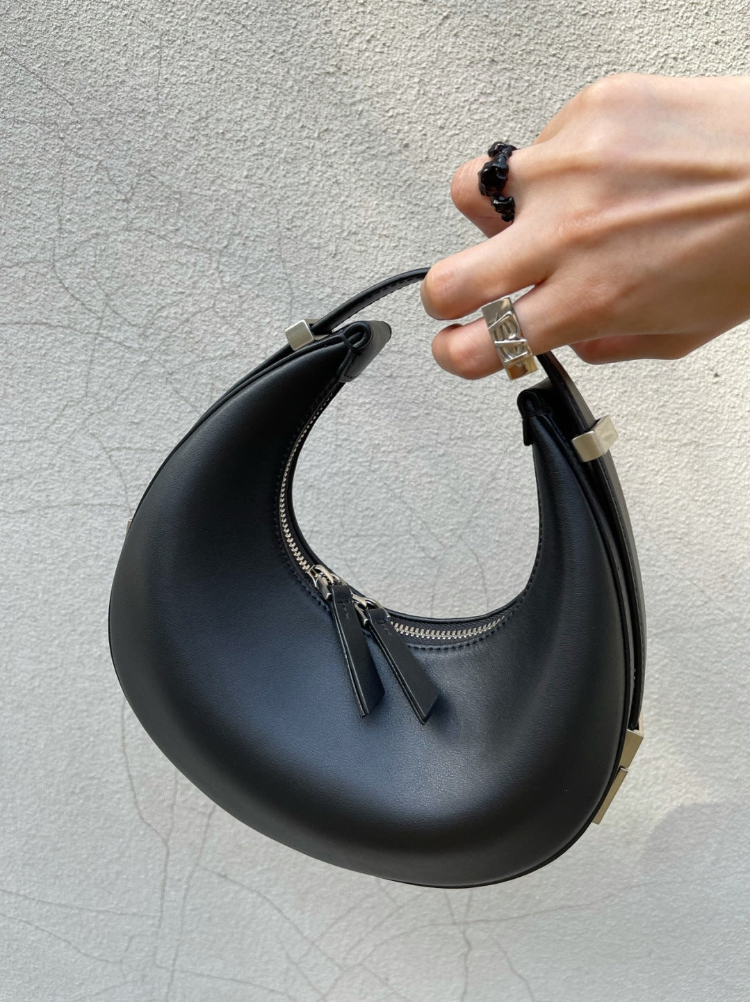 Crescent Bag Underarm Bag Metal Buckle Small Round Bag