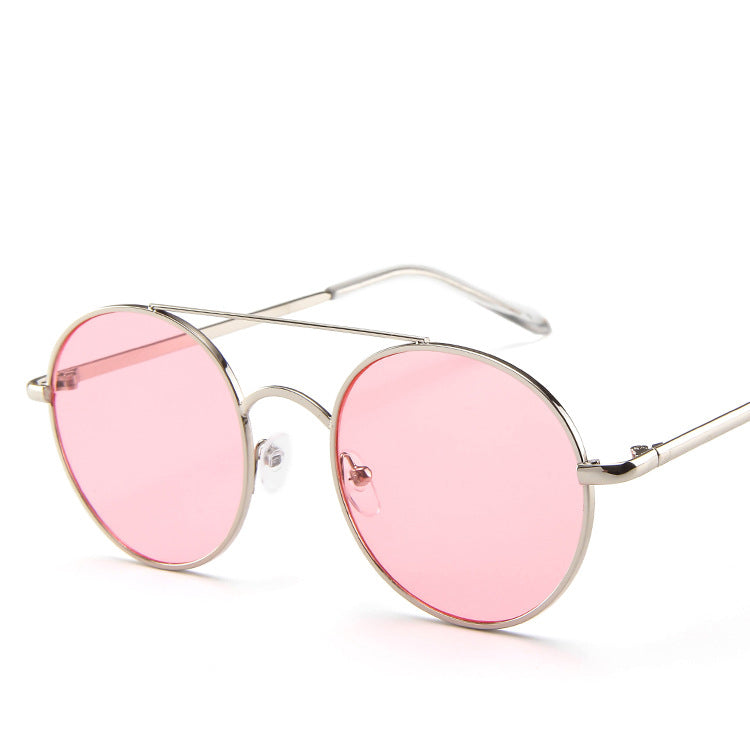 Metal Round Frame Sunglasses, Ocean Piece Sunglasses, Retro Double Beam Sunglasses