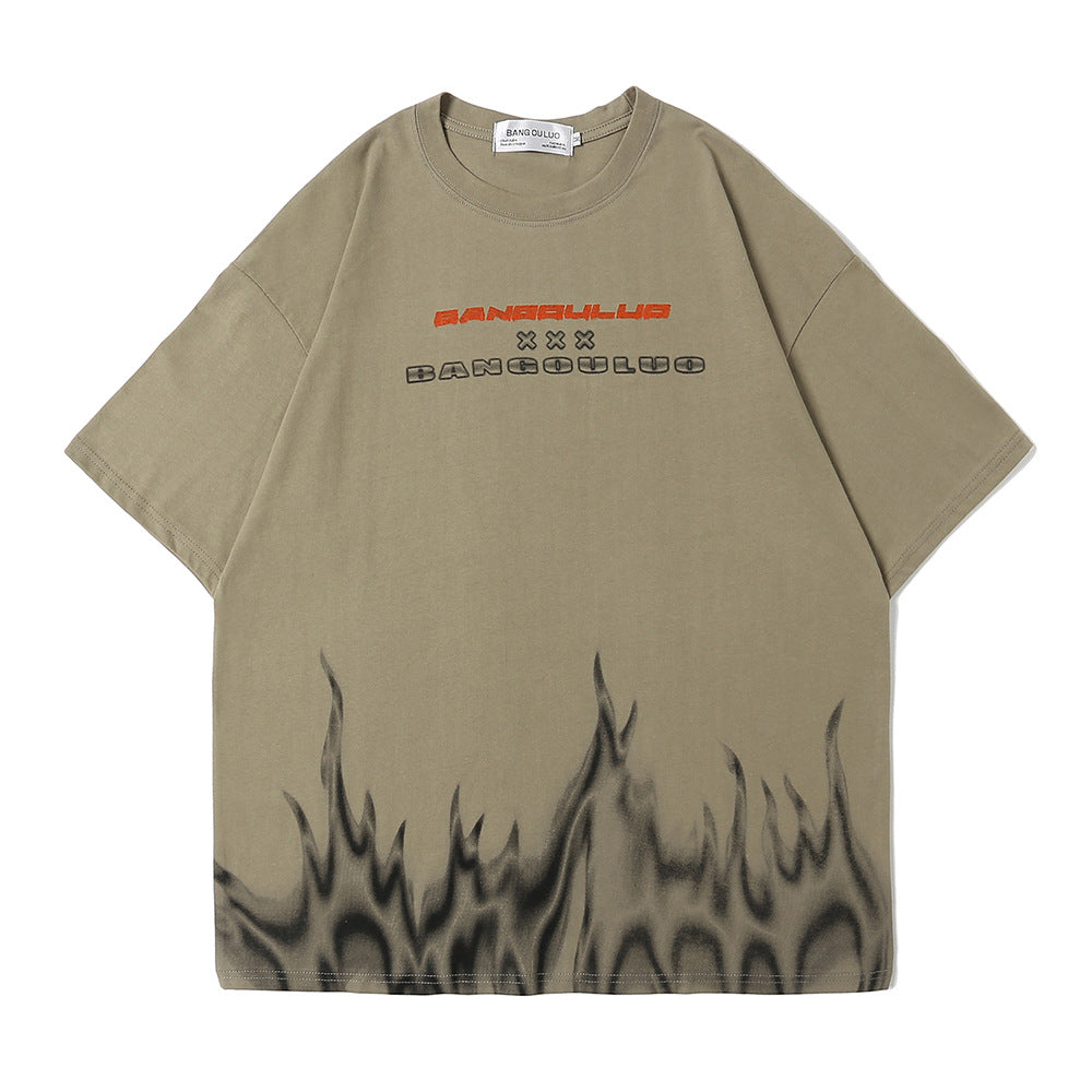 Flame Print Short-sleeved T-shirt Men
