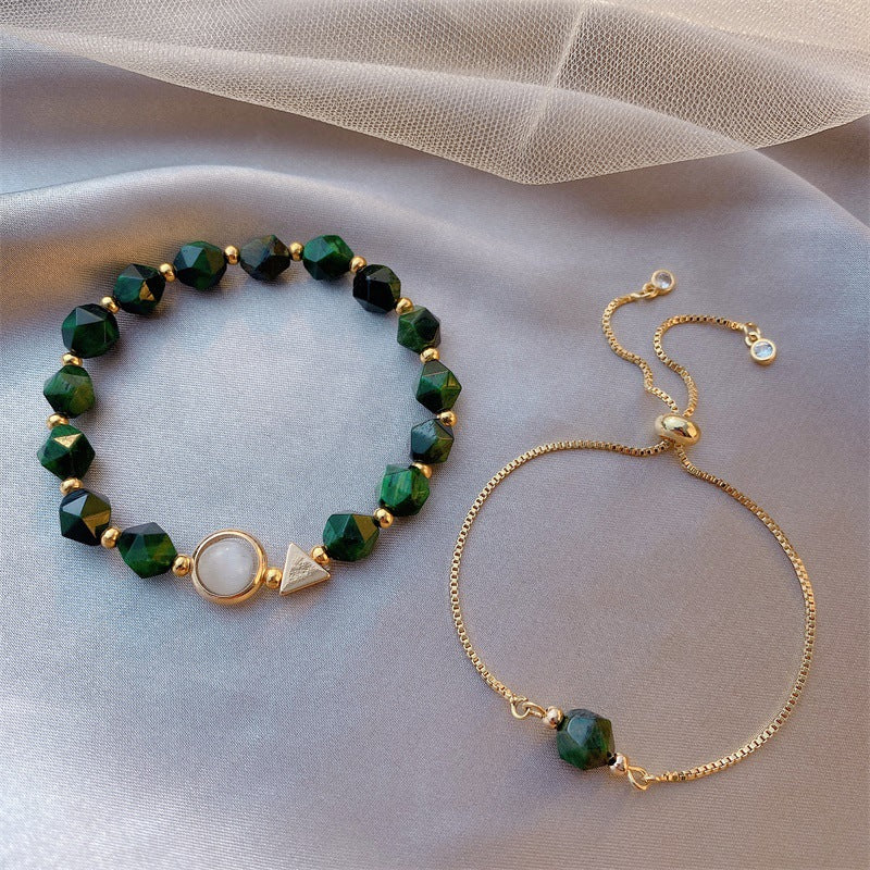 Simple Green Gemstone Bracelet Women