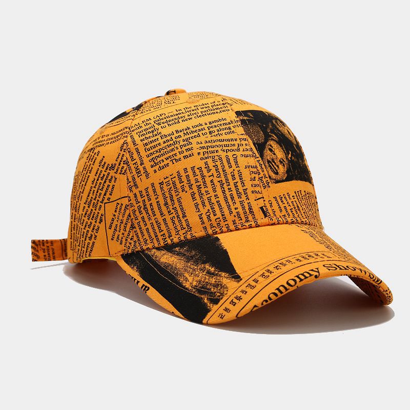 College Style Retro Newspaper Pattern Baseball Cap Men