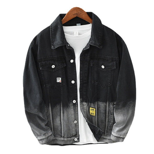 Young Mens Gradient Lapel Denim Jacket