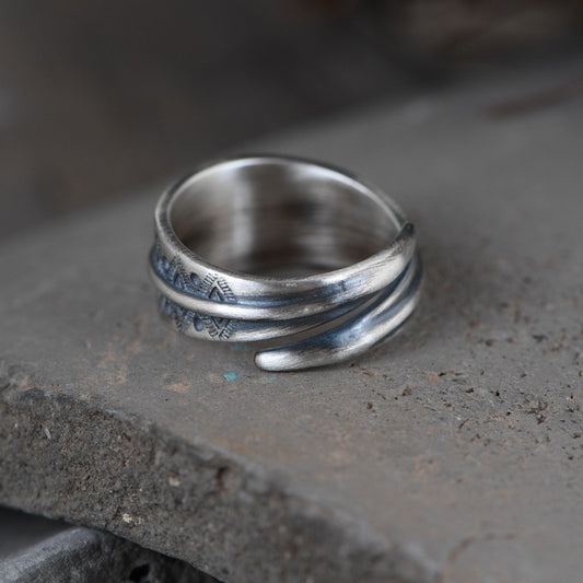 S925 Silver Vintage Distressed Craft Ring Women