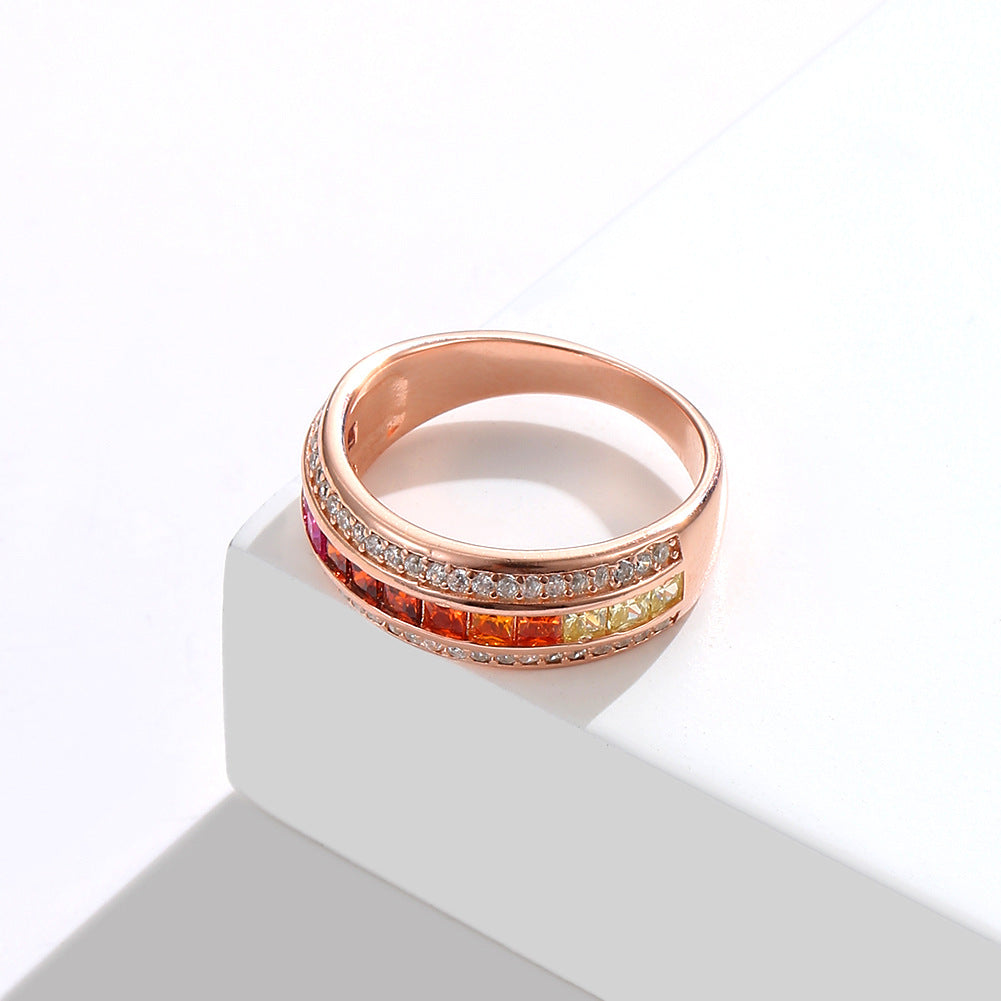 Sterling Silver Women's Ring Fashion Rainbow Ring Women