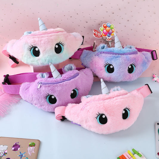 Children&#39;s Fanny Pack Cute Unicorn  Plush Toys Belt Gradient Color Chest Bag Cartoon Coin Purse Travel Chest Bag Girls Waist Bag